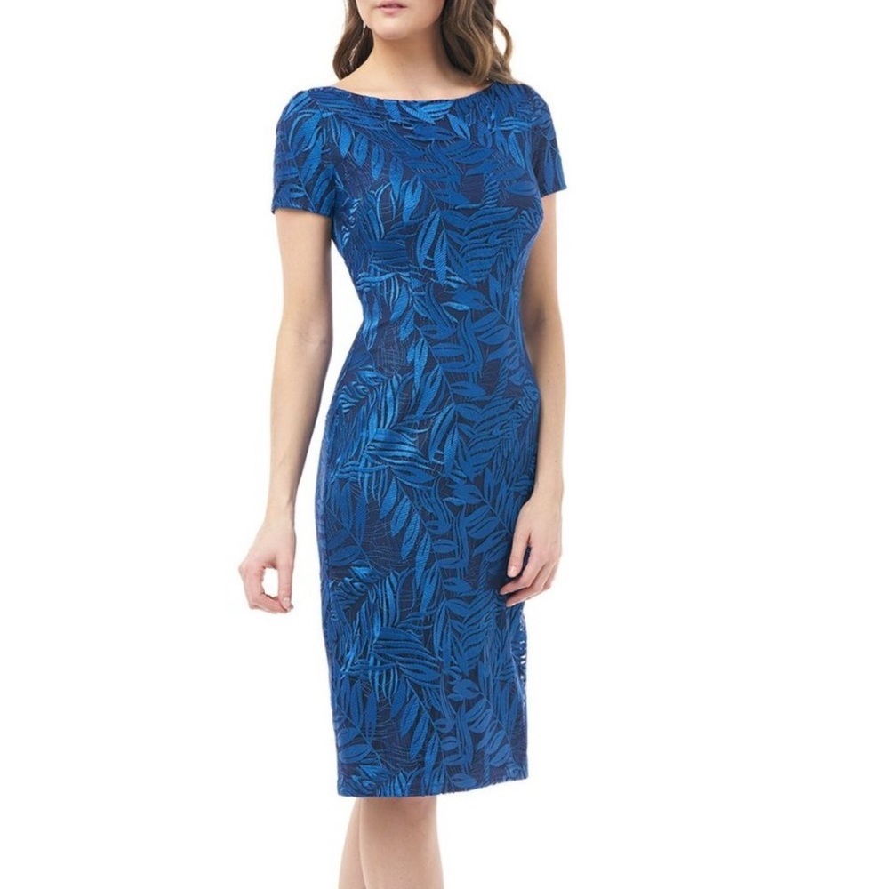 NEW JS Collections Blue Leaf Pattern Formal Dress Size 6 Party Classic Preppy